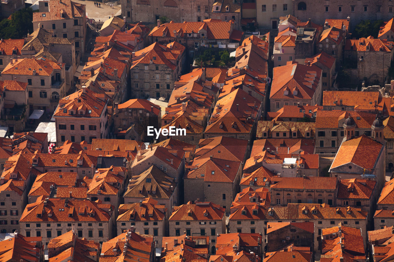 High angle view of buildings in city