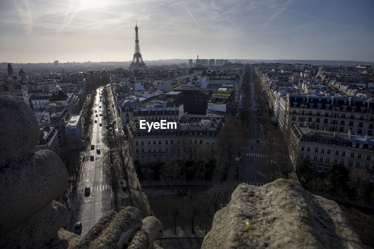 The eiffel tower seen from the top of the arc du triomphe, paris