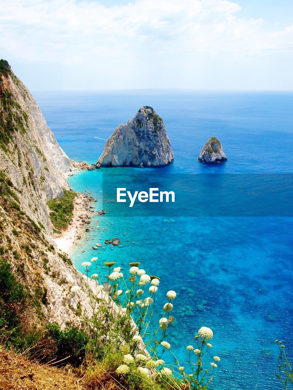 Scenic view of sea and rock formations