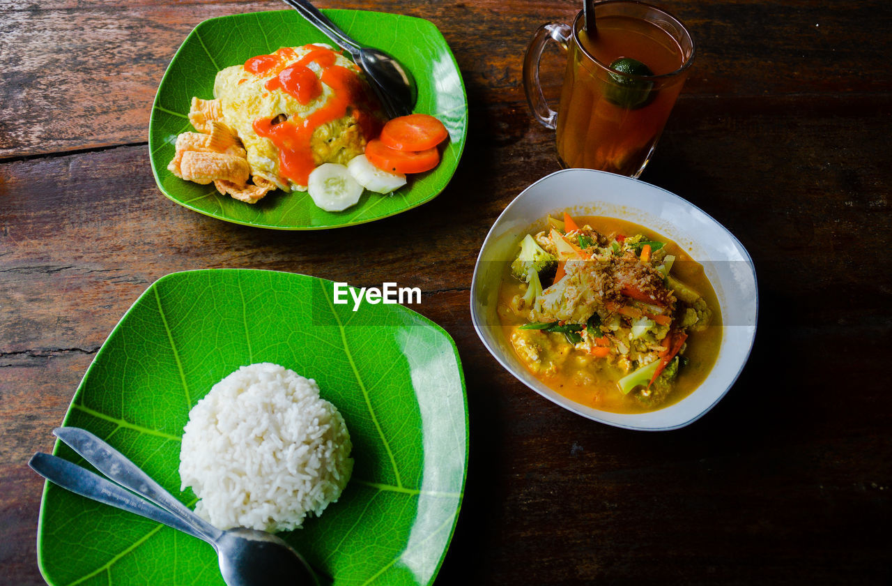 HIGH ANGLE VIEW OF FOOD IN PLATE ON TABLE