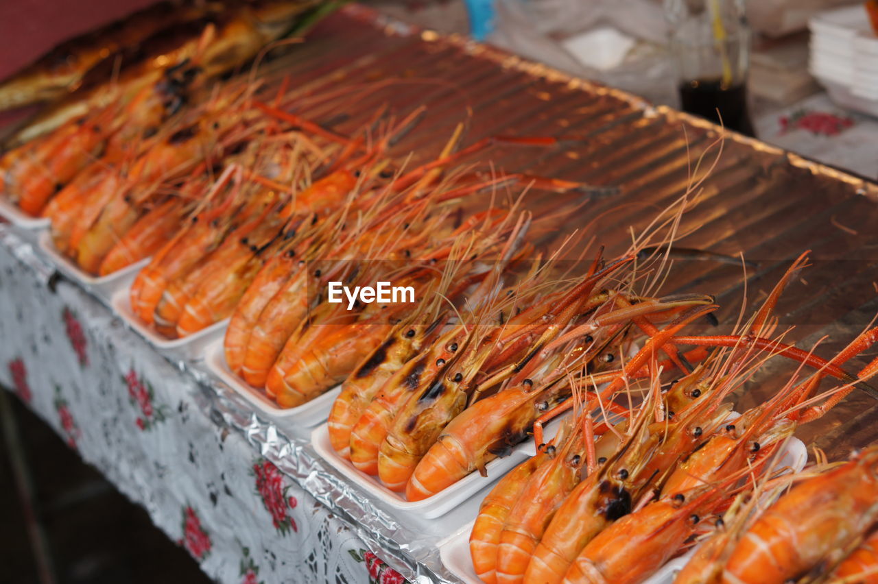 High angle view of fish for sale in market