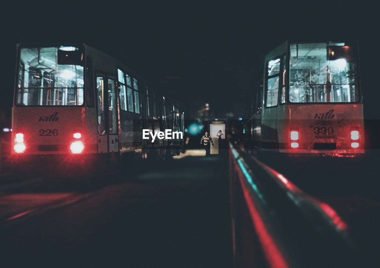 Two trams at tram stop