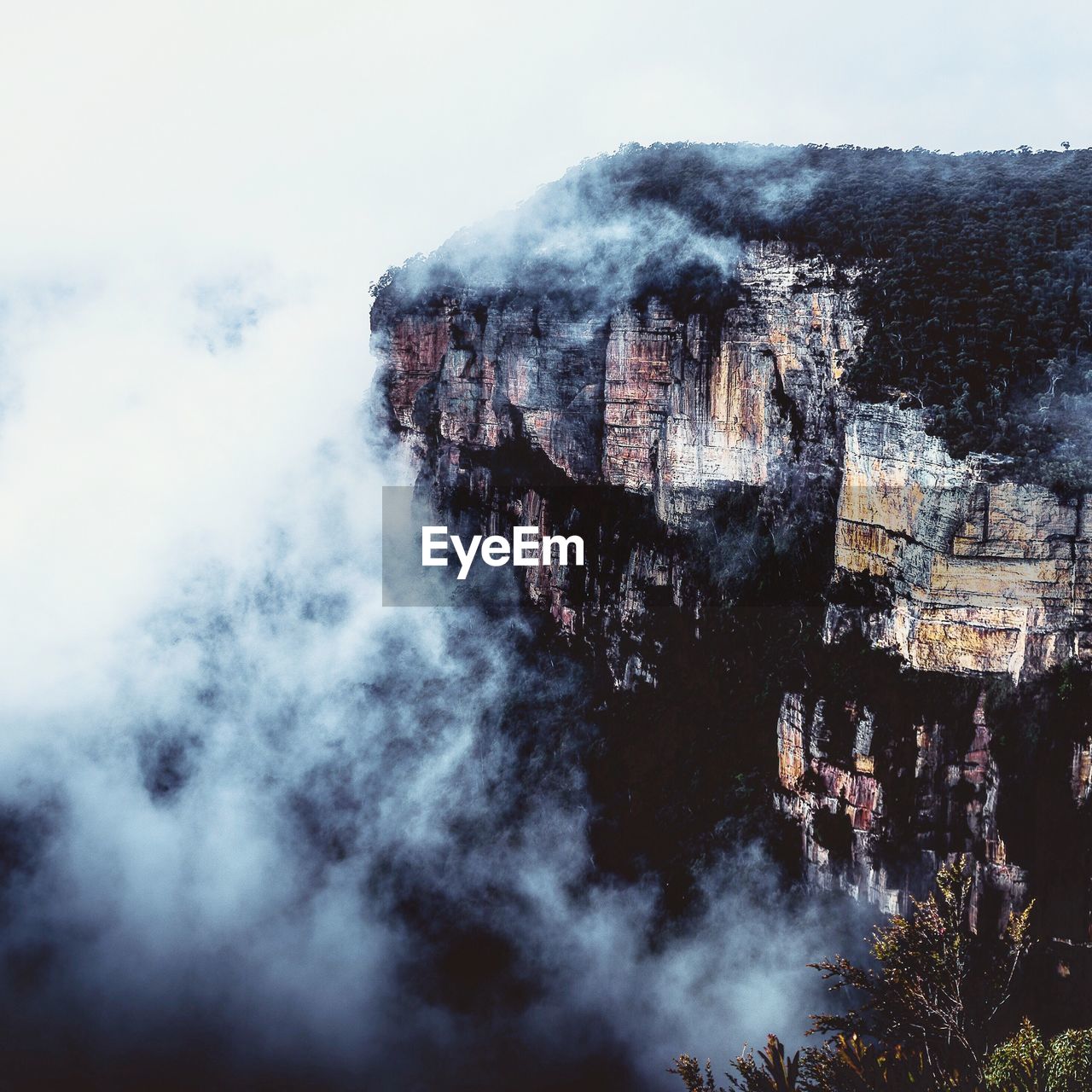 Scenic view of mountain during foggy weather