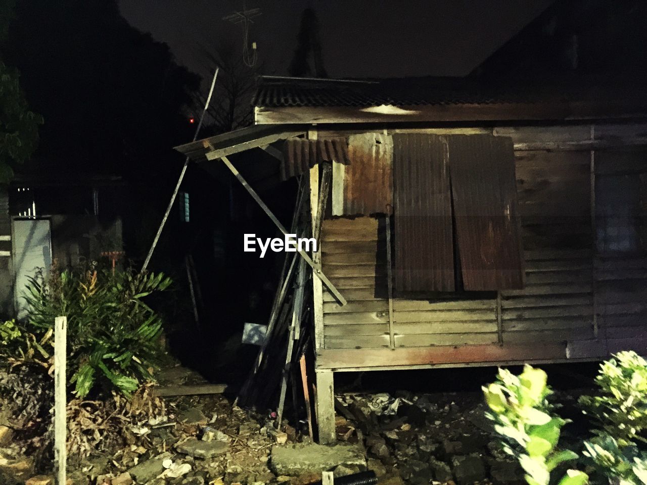 Abandoned wooden stilt house