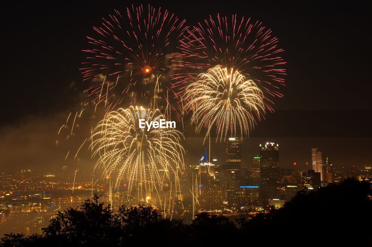 Firework display at night