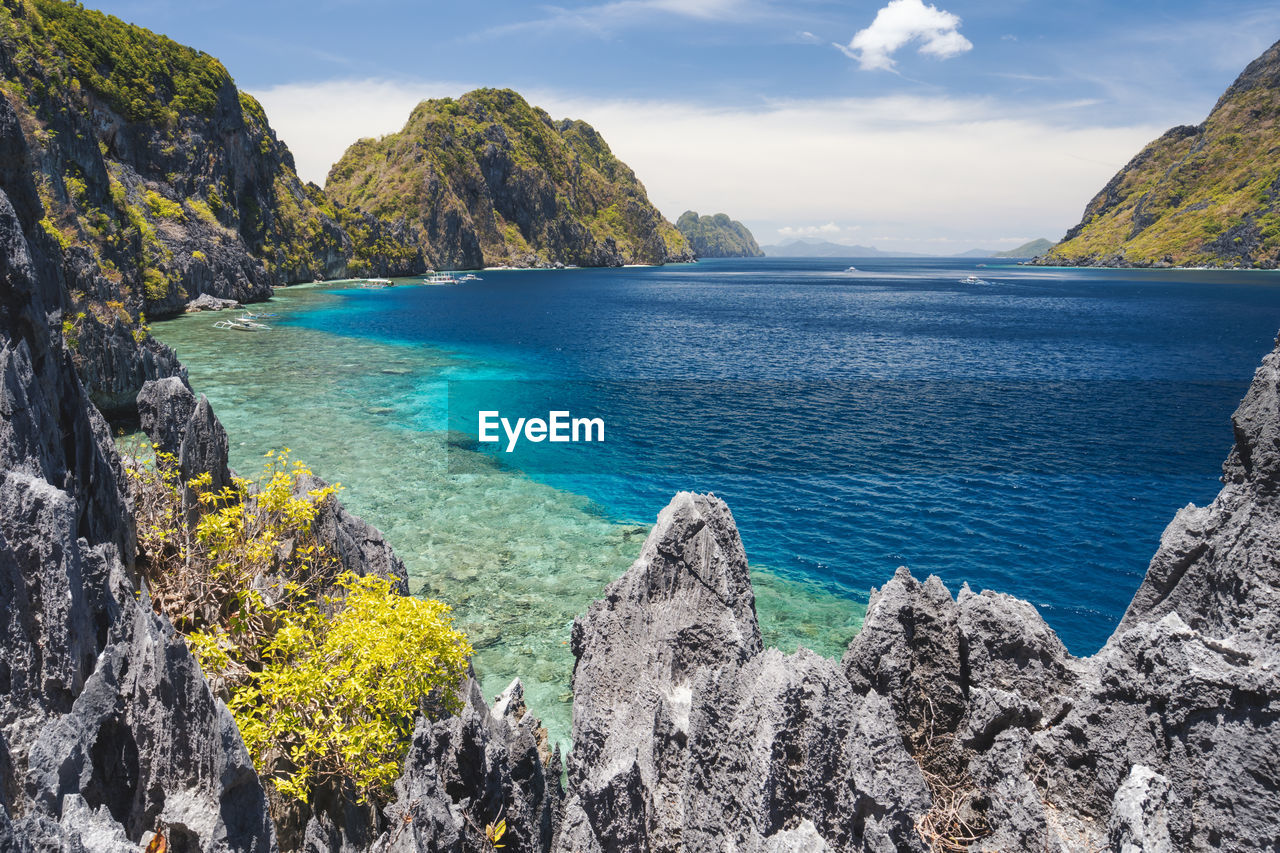 Scenic view of bay against sky