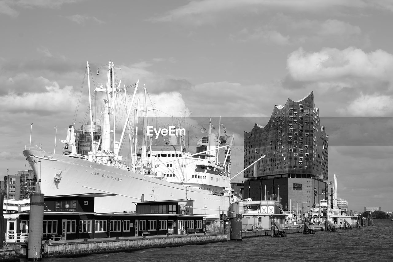 SAILBOATS MOORED AT HARBOR