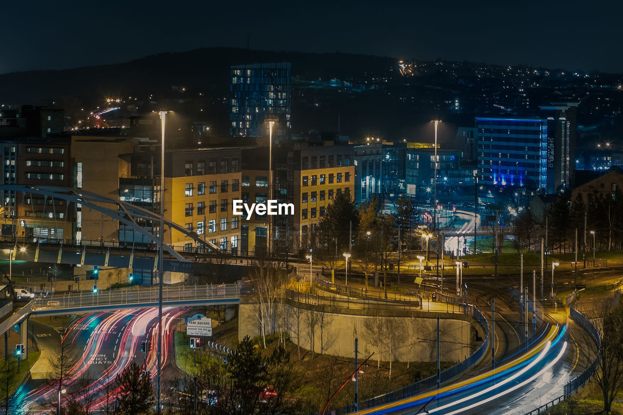 High angle shot of cityscape at night