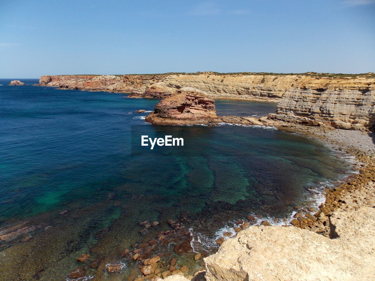 SCENIC VIEW OF SEA AND ROCK FORMATION AGAINST SKY