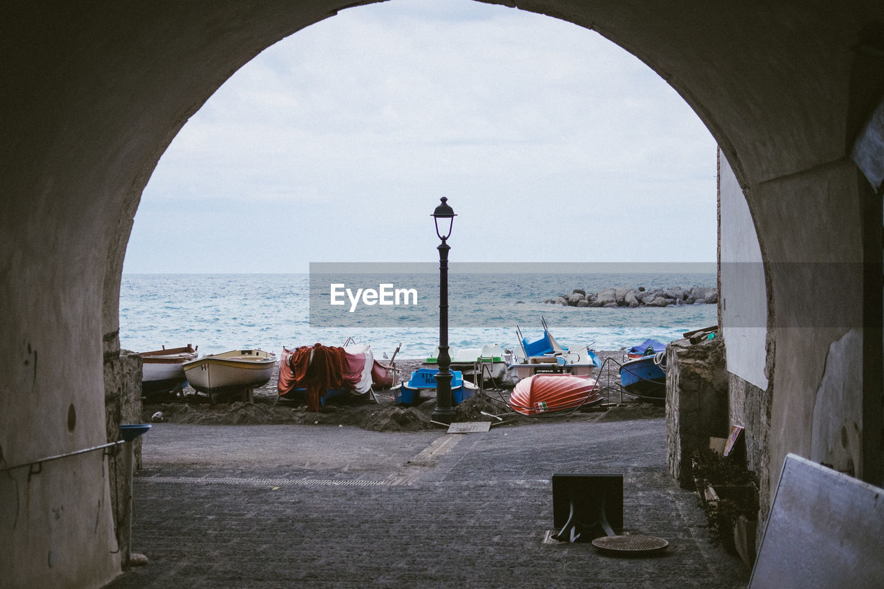 SCENIC VIEW OF SEA AGAINST SKY SEEN THROUGH ARCHWAY