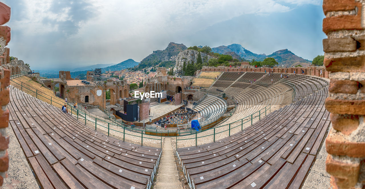 Scenic view inside the ancient theatre of taormina, sicily, italy