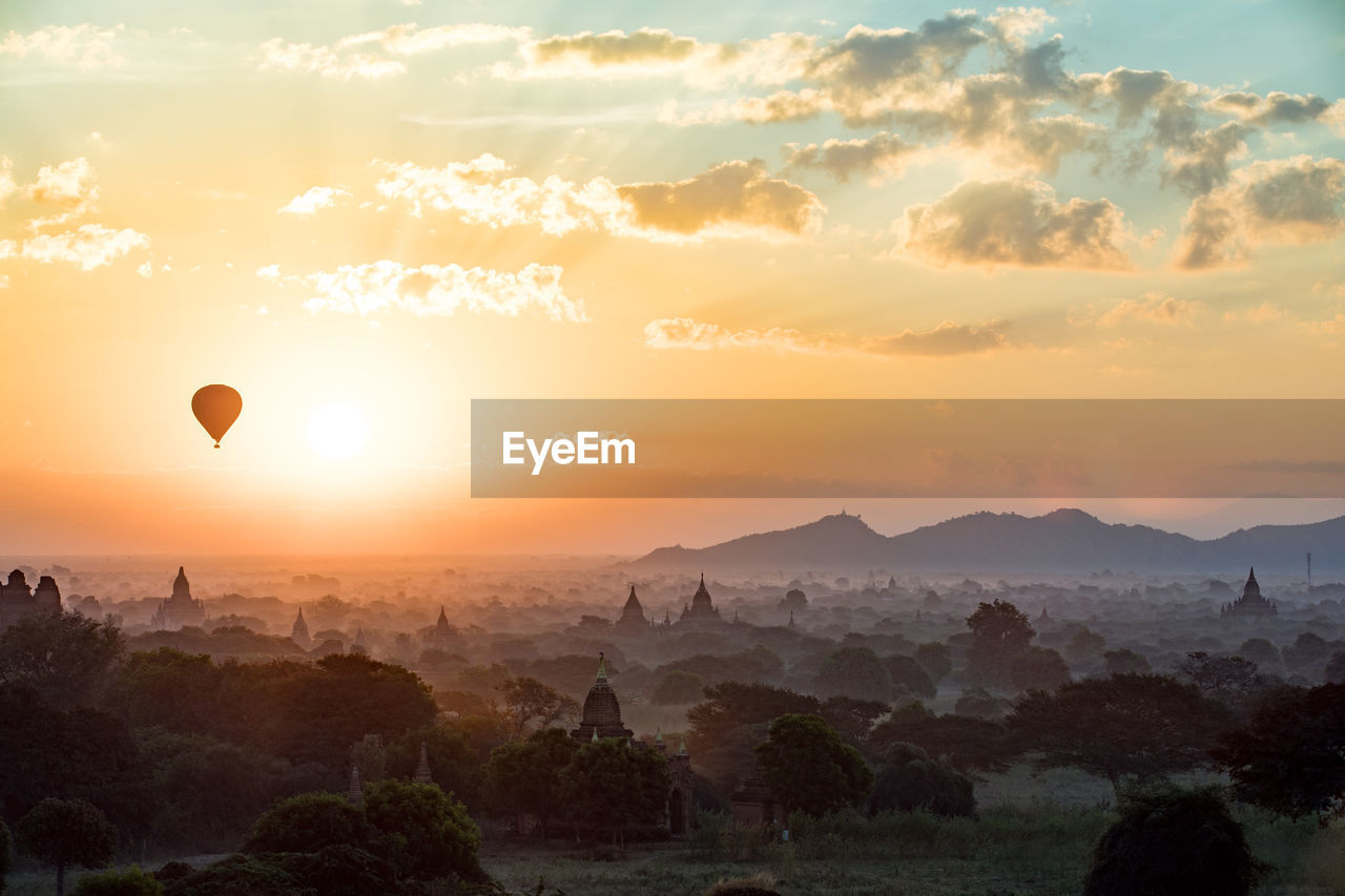 Temple at bagan archaeological zone during sunset