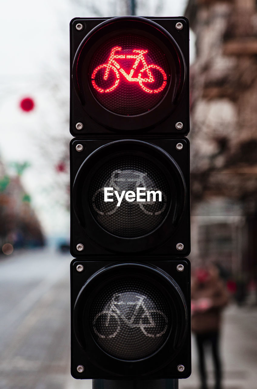 Bicycle traffic signal, red light, road bike, free bike zone or area, bike sharing