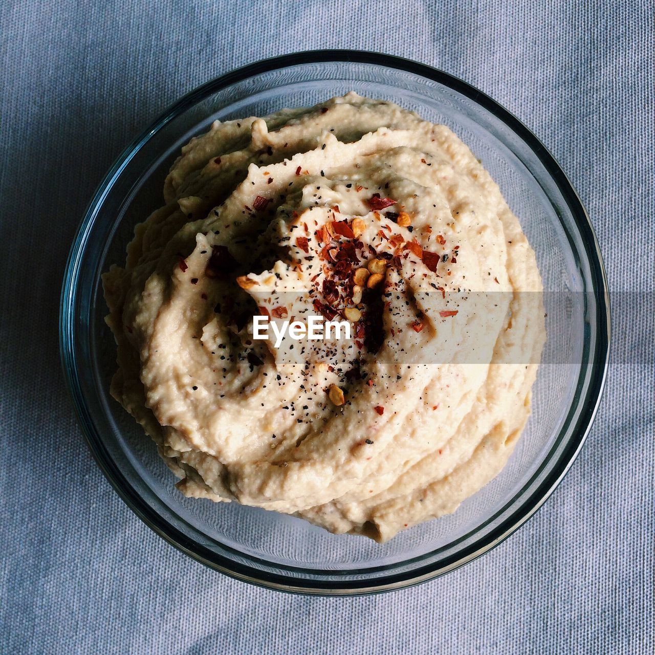 Directly above shot of porridge in bowl on table