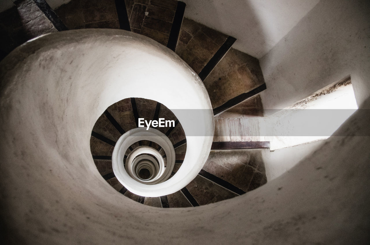 High angle view of spiral staircase