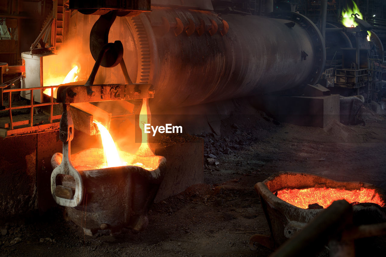 Pouring molten copper at a copper smelter in chile