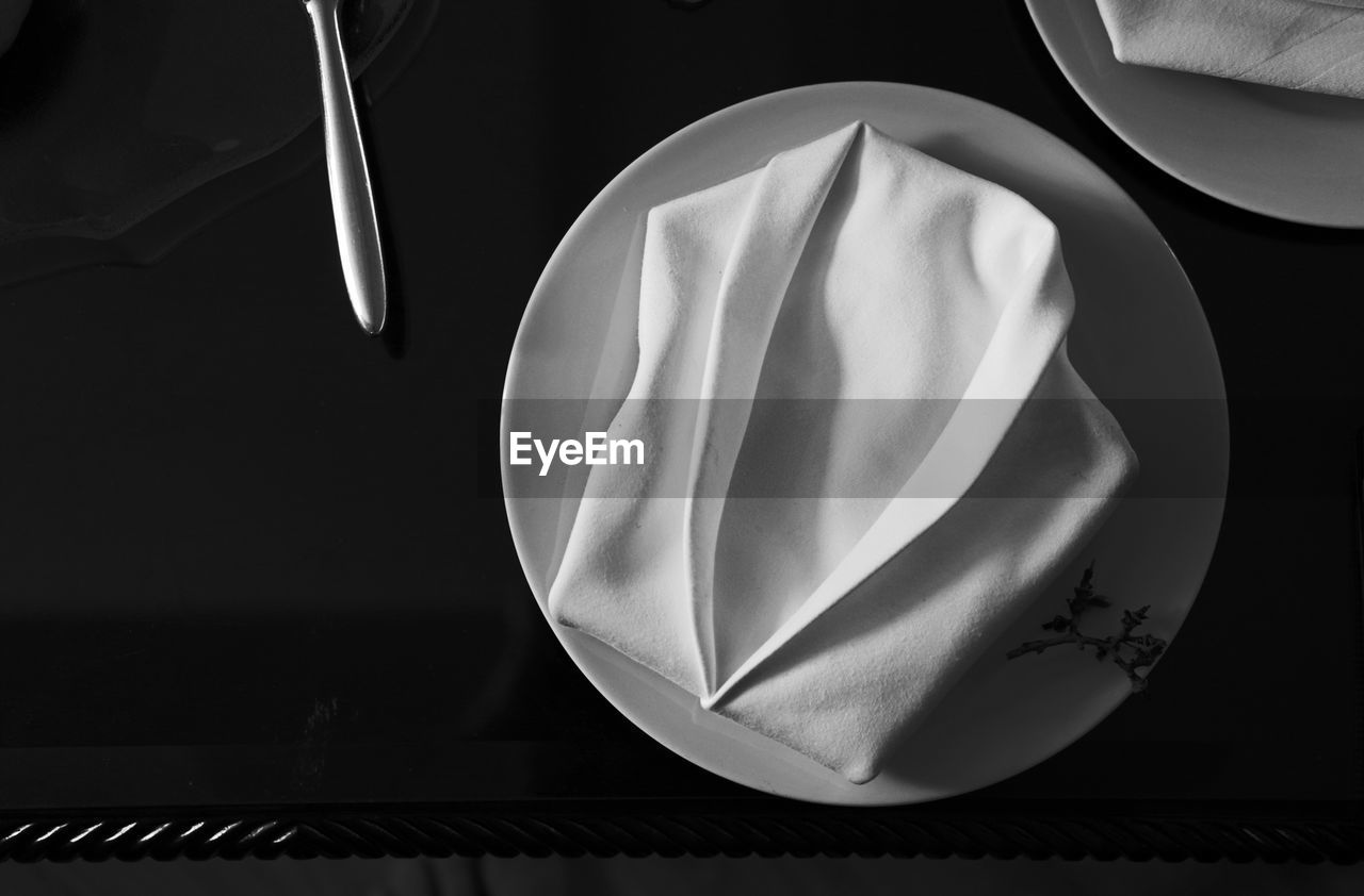 Directly above shot of napkin in plate on table