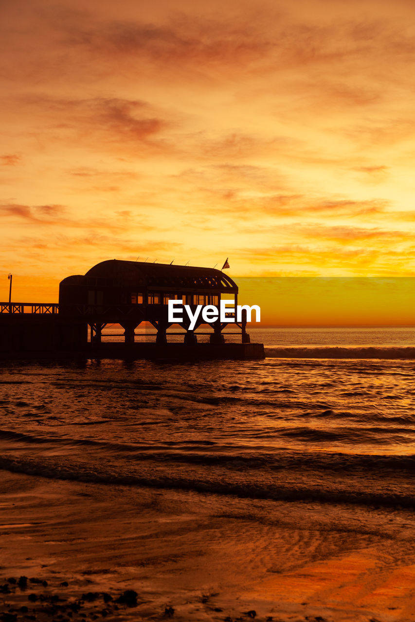 scenic view of sea against orange sky