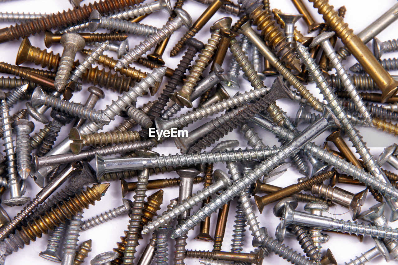 Full frame shot of metallic screws