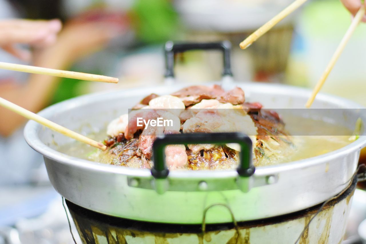 Close-up of meat in plate on table