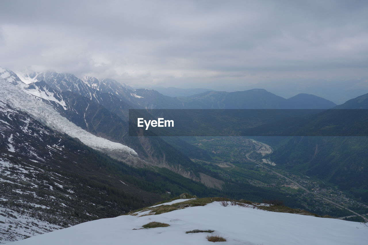 SNOW COVERED MOUNTAINS AGAINST SKY