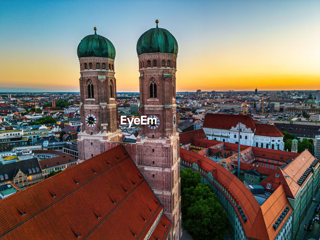 Munich frauenkirche during beautiful sunset