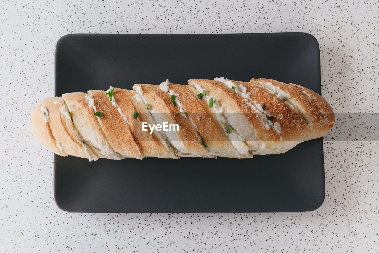 Directly above shot of bread in plate