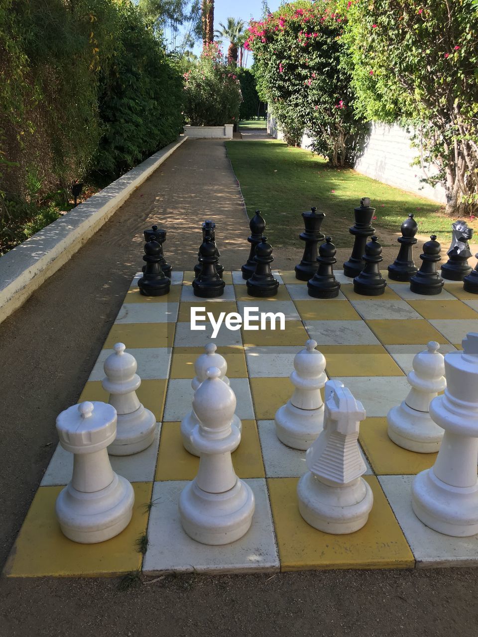 High angle view of chess board at park