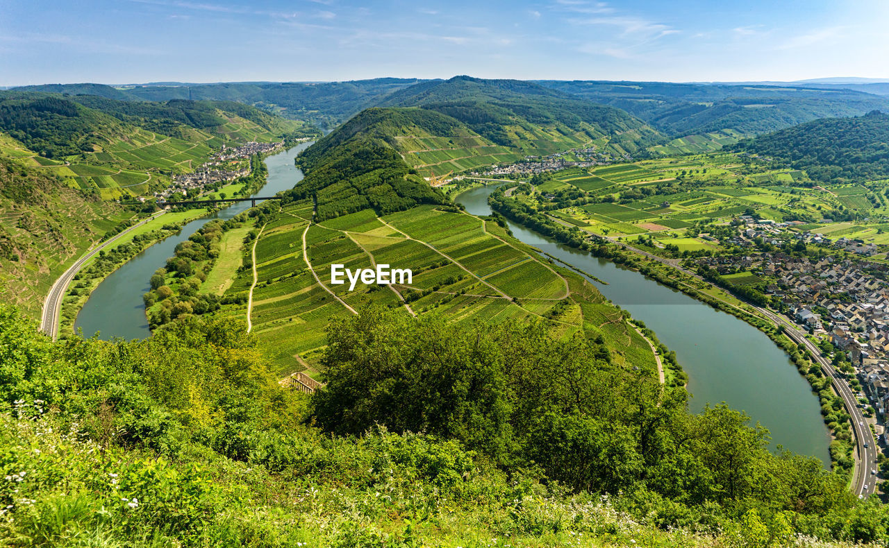 High angle view of agricultural field against sky