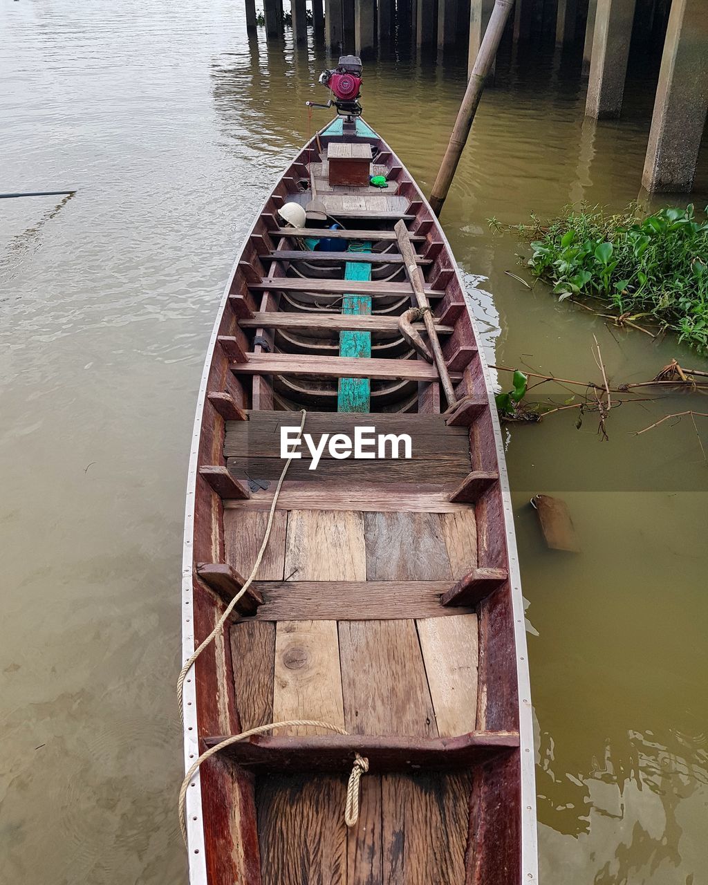 High angle view of boat floating on river