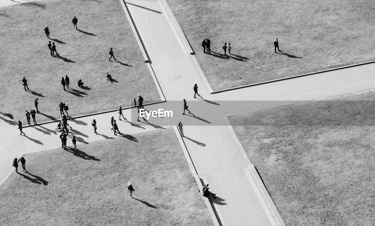 High angle view of people on land