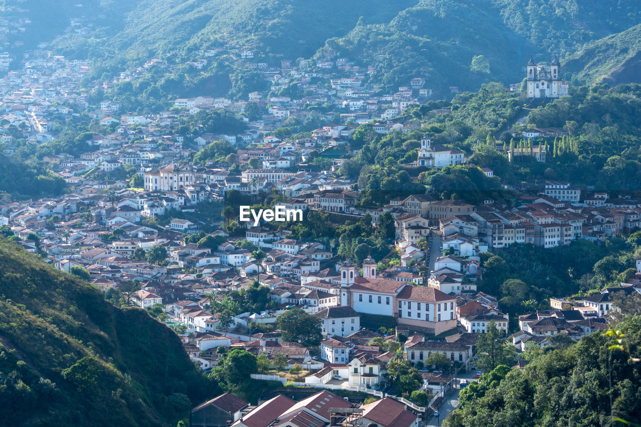 High angle view of buildings in town