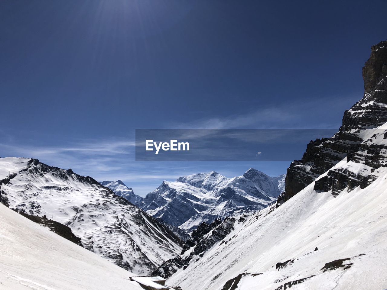 Scenic view of snowcapped mountains against sky