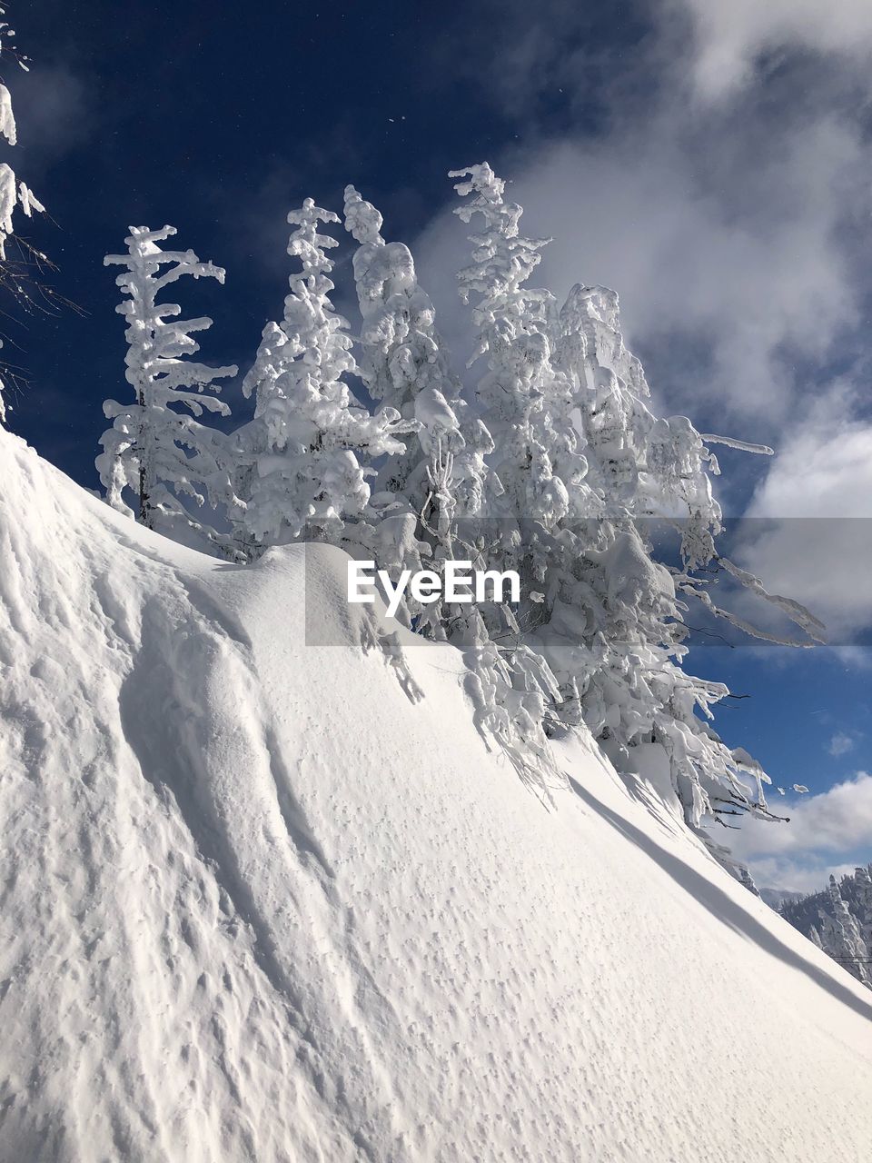 Snow covered landscape against sky