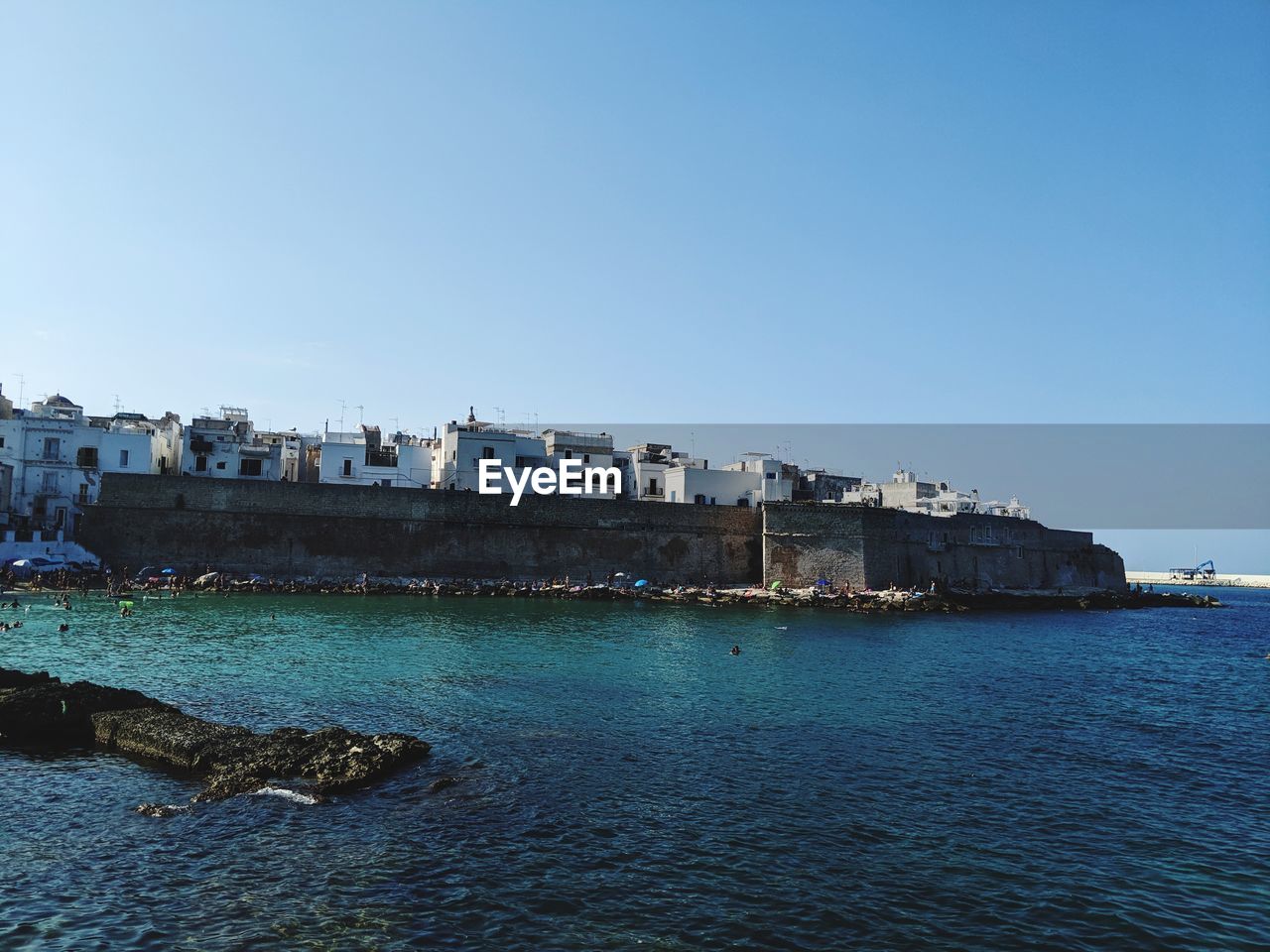 Nice view of the old city in monopoli from the beach