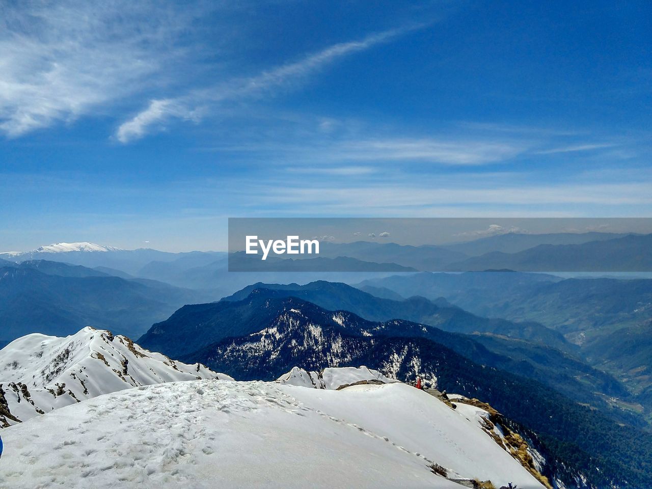 Scenic view of snowcapped mountains against sky