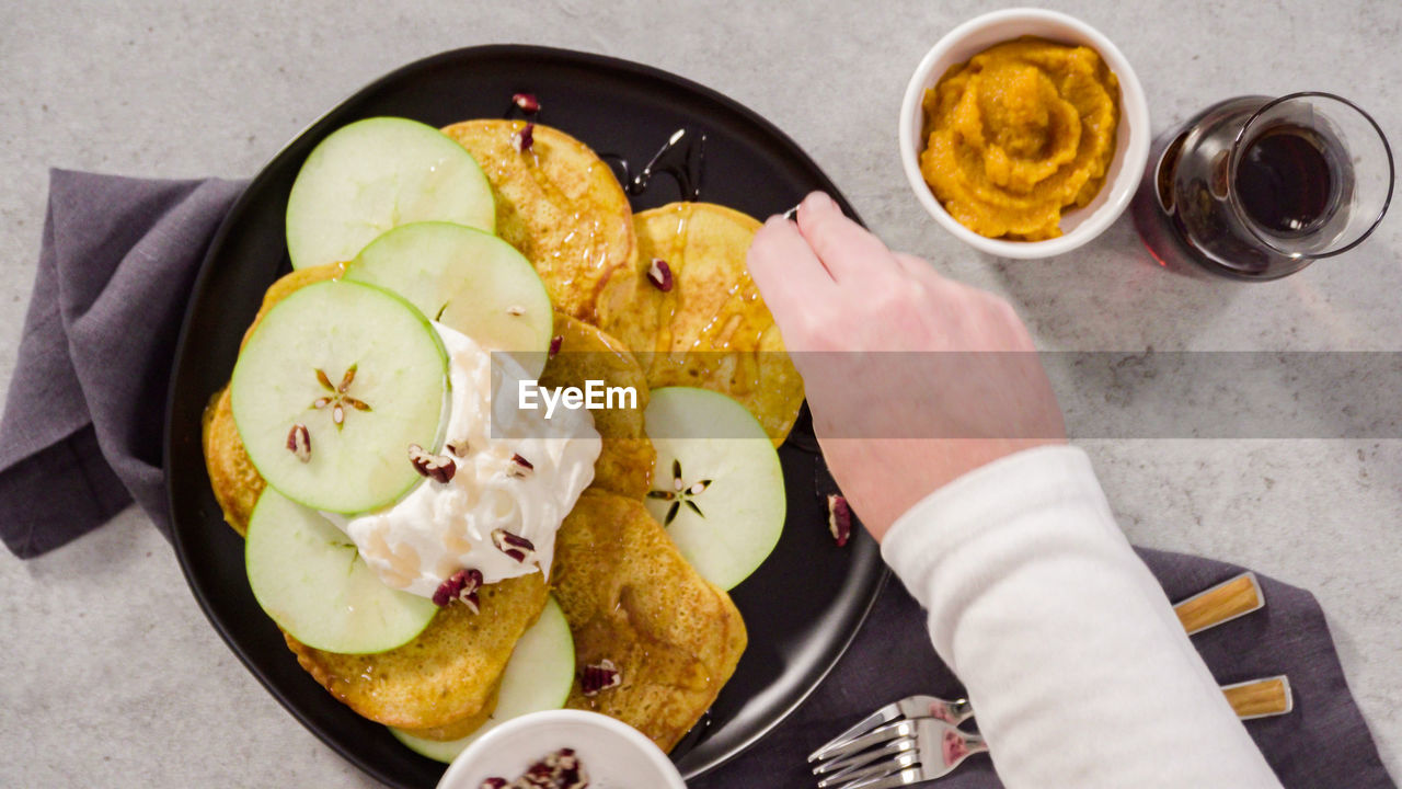 high angle view of food in plate on table