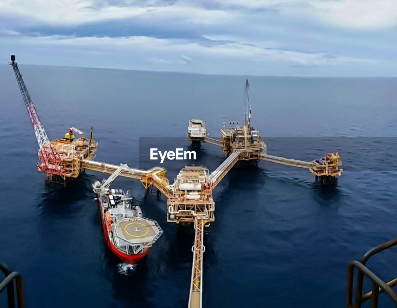 High angle view of ship in sea against sky