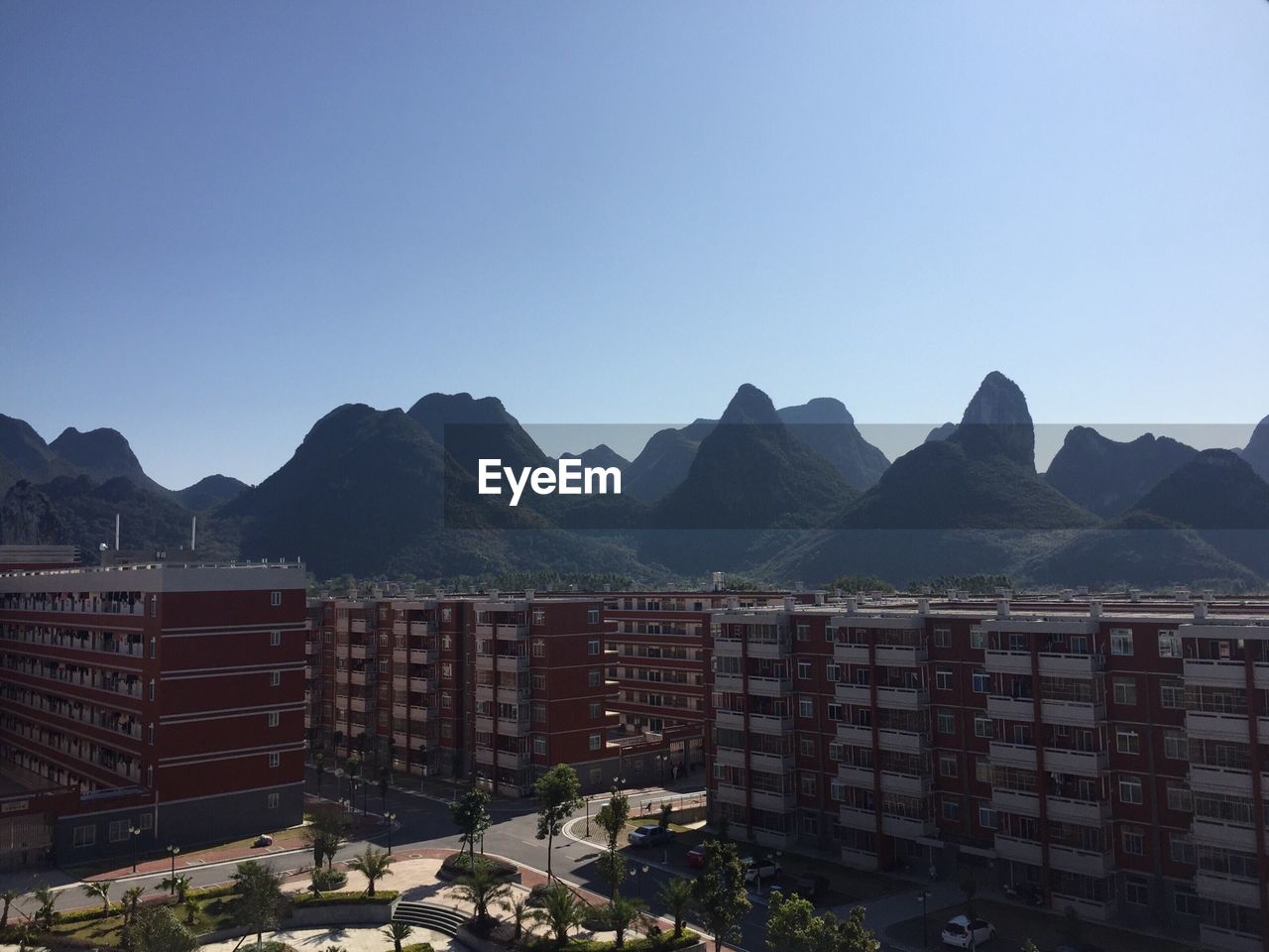 View of mountain range against clear sky