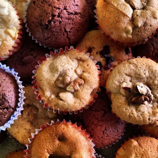 High angle view of muffin cakes