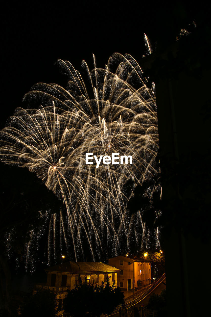 Firework display at night