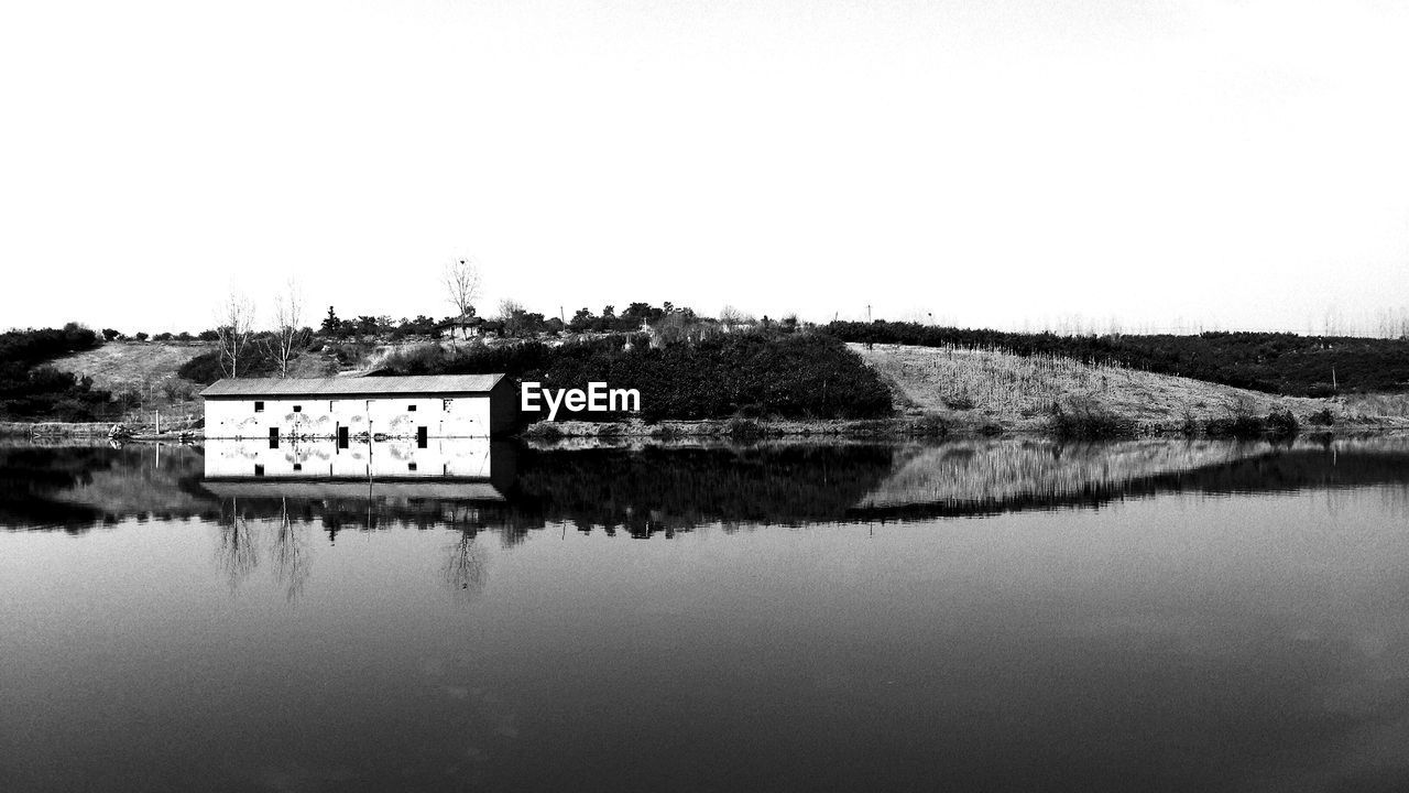 Scenic view of lake against clear sky