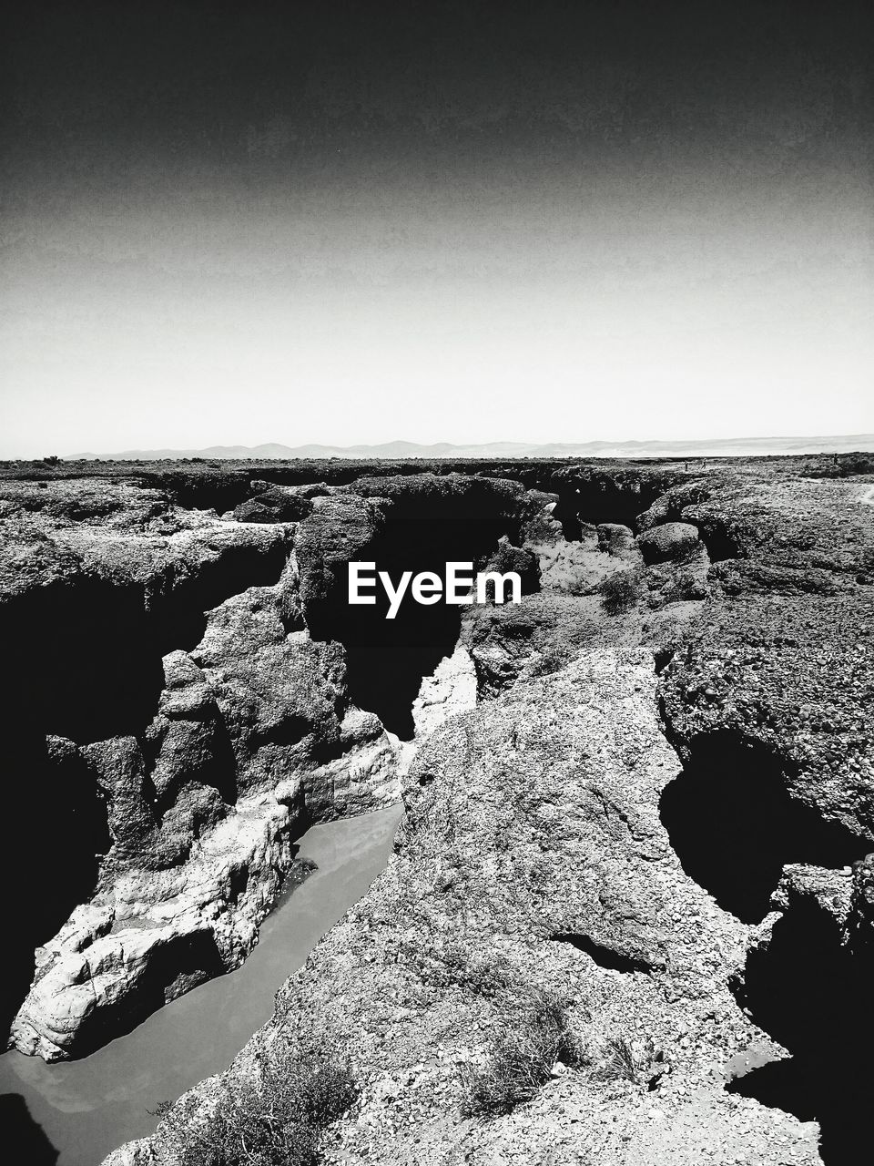 SCENIC VIEW OF ROCKS ON LANDSCAPE AGAINST CLEAR SKY