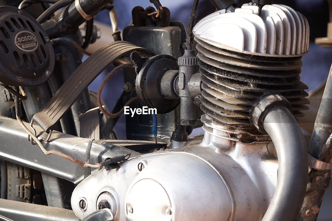 Close-up of motorcycle engine