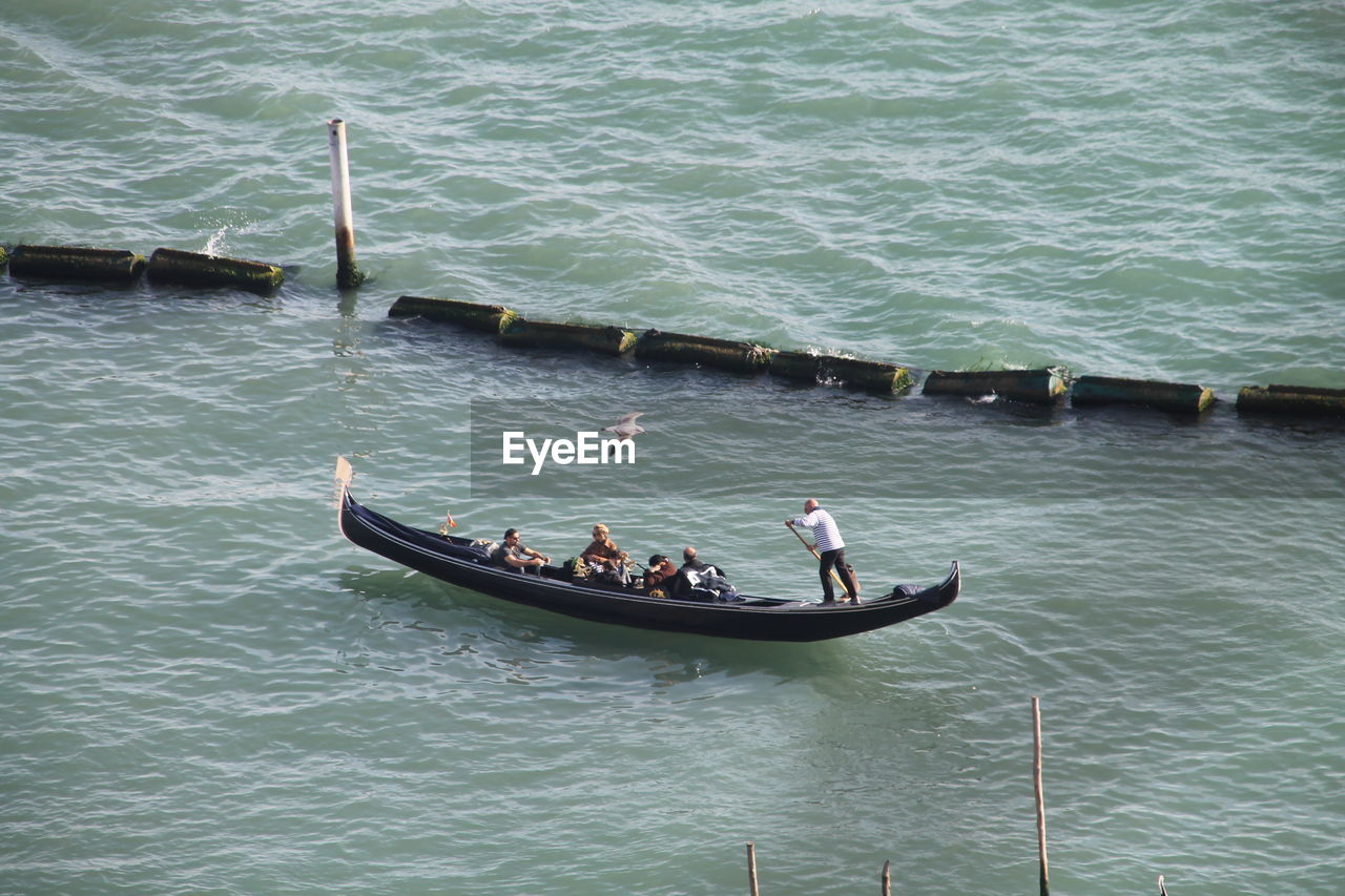 High angle view of boat moving on sea