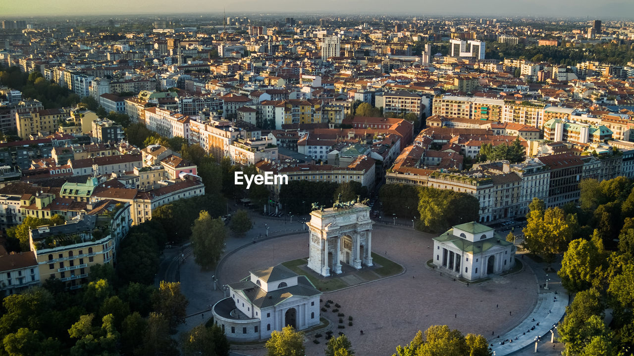 High angle view of buildings in city