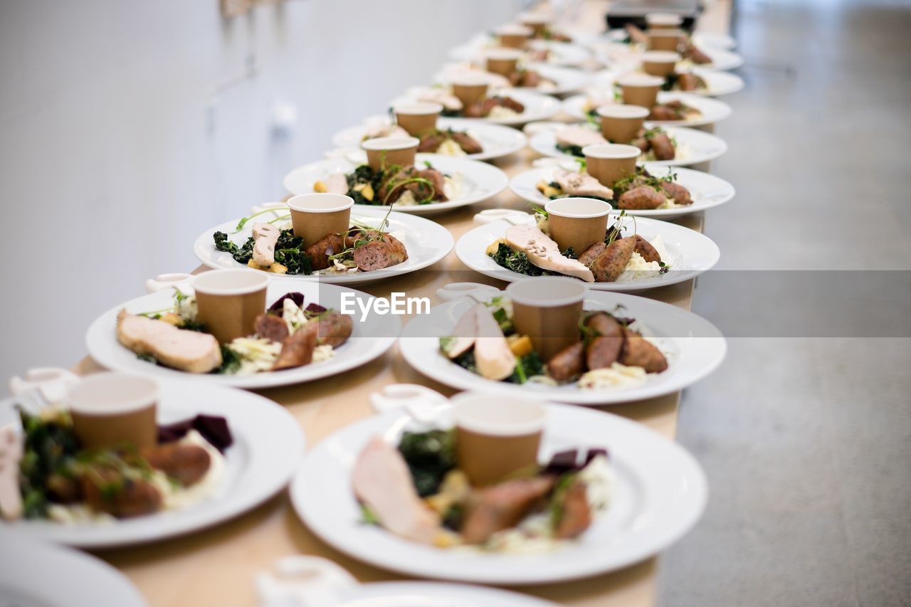 Close-up of food in plates on table