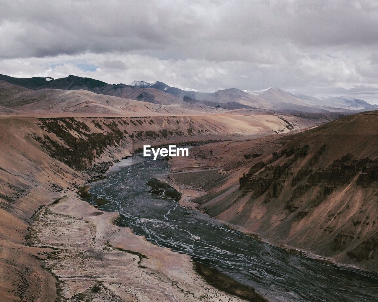 High angle view of landscape and mountains