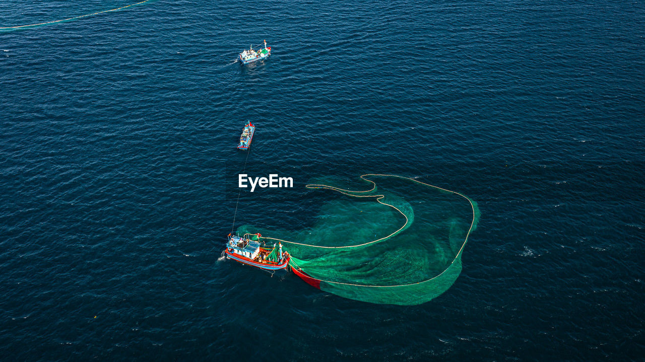 high angle view of boat in sea