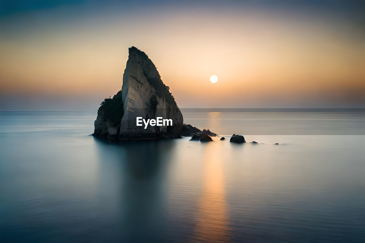 Moonlight in ocean landscape. bright full moon over the sea